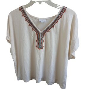 J Jill Embroidered‎ Linen Blend Top XL Petite Boho Casual Blouse